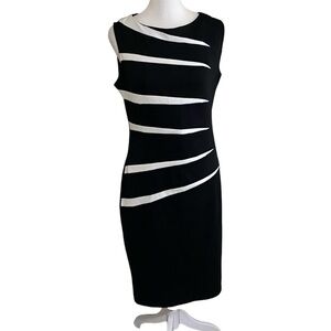 Fortric Elegant Black and White Sleeveless Dress. Zipper Back. Size L.